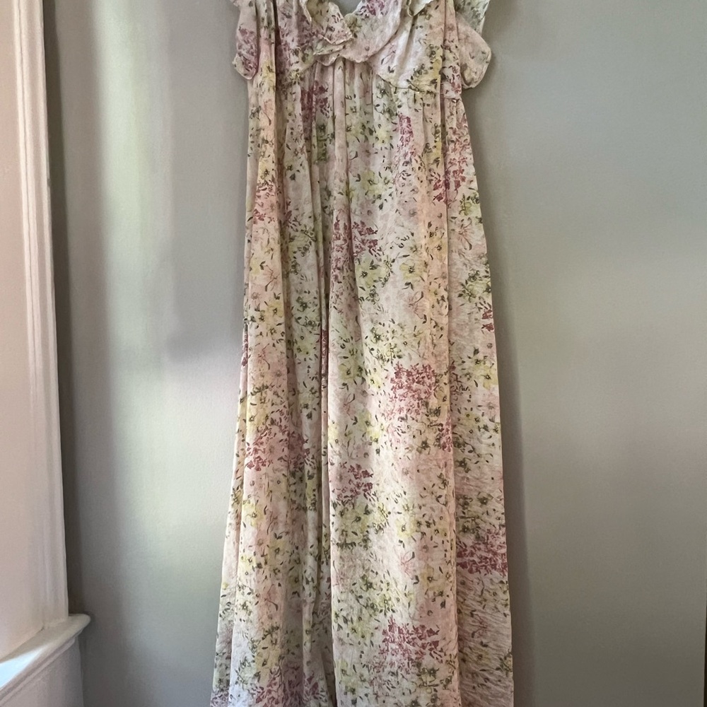 H&M Floral Maxi Dress - Cream, Pink, Green
